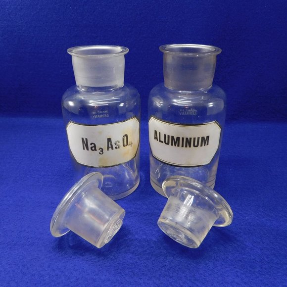 Antique Chemist Apothecary Glass Jars Bottles  Arseniic / Aluminum Germany 6.5" - Picture 2 of 9